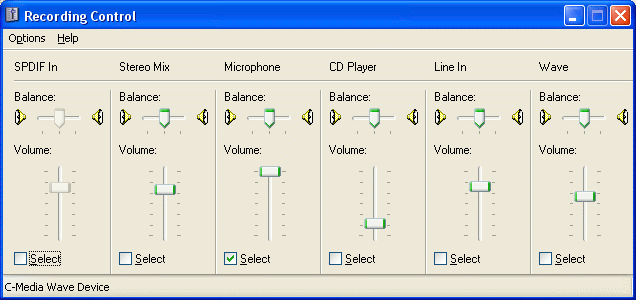 Windows Recording Control panel